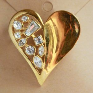 Gold and Rhinestone Heart Pin